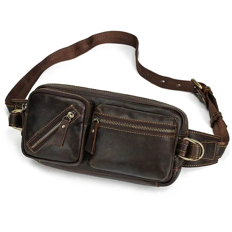 Men's Single Shoulder Crossbody Real Cowhide Waist Pack Chest Bag