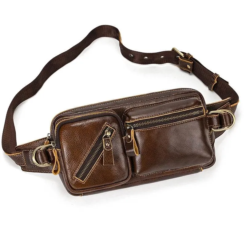 Men's Single Shoulder Crossbody Real Cowhide Waist Pack Chest Bag