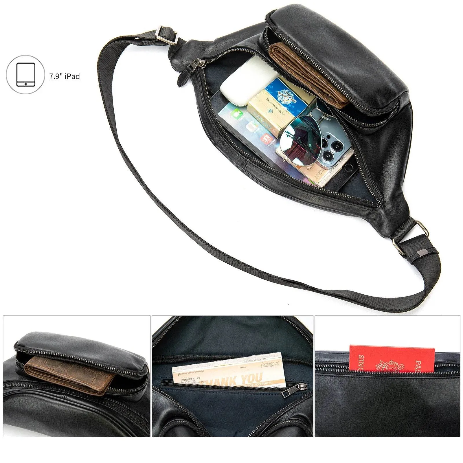 Men's Single Shoulder Crossbody Real Cowhide Waist Pack Chest Bag