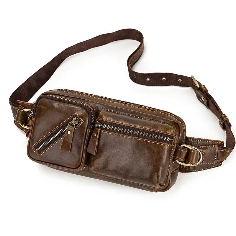 Men's Single Shoulder Crossbody Real Cowhide Waist Pack Chest Bag