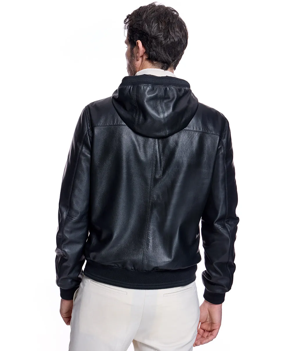 Men's Slim Fit Leather Hooded Jacket