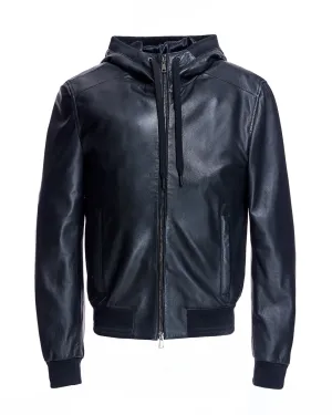 Men's Slim Fit Leather Hooded Jacket