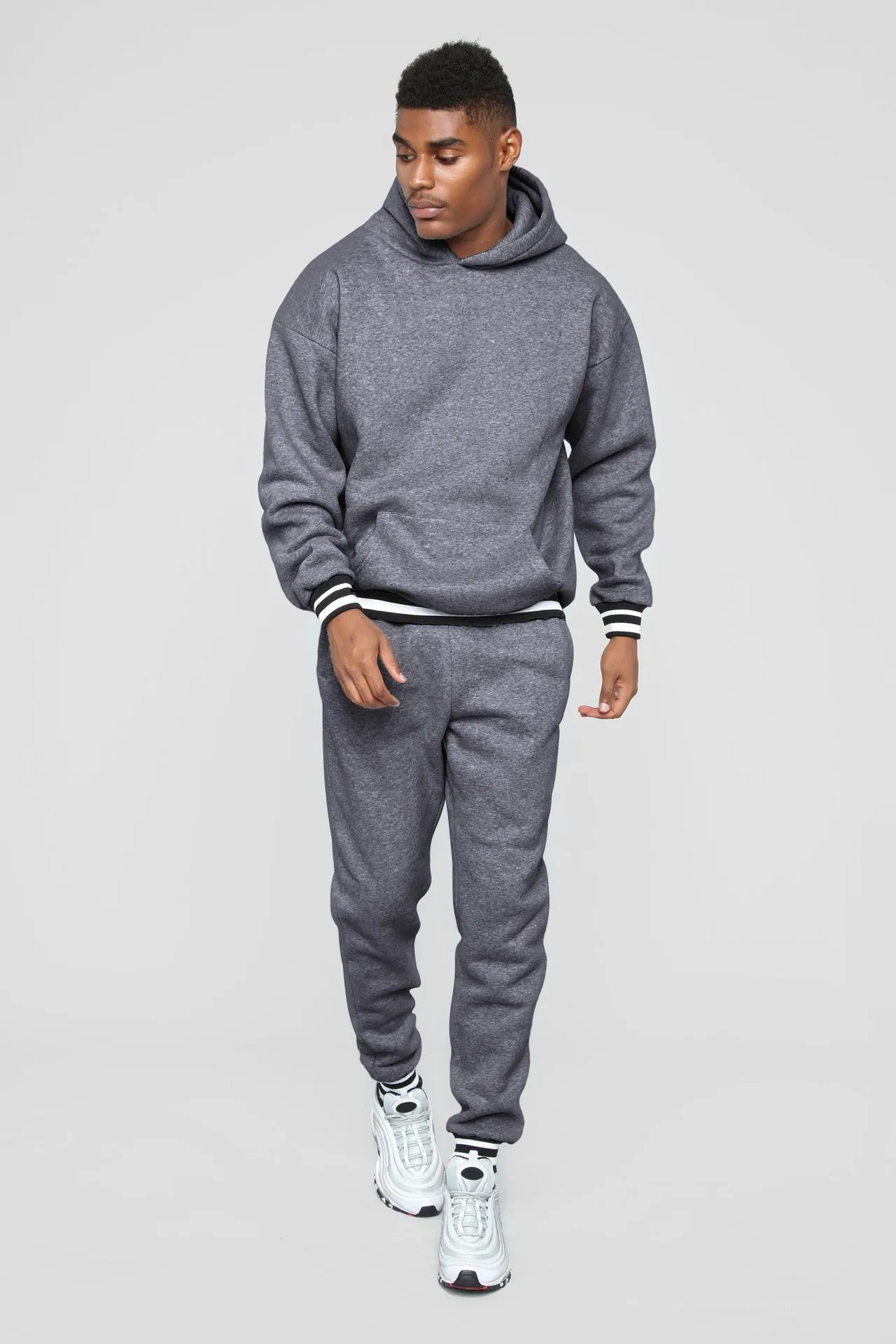 Men's Solid Sports Hooded Collar Sweat Suit