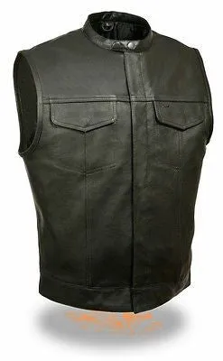 MEN'S SON OF ANARCHY LEATHER MOTORCYCLE VEST 1 GUN POCKET INSIDE SNAP CLOSURE