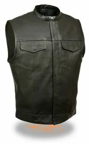 MEN'S SON OF ANARCHY LEATHER MOTORCYCLE VEST 1 GUN POCKET INSIDE SNAP CLOSURE