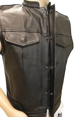 Men's Son of Anarchy Motorcycle Club Leather Vest With 2 Gun pockets inside