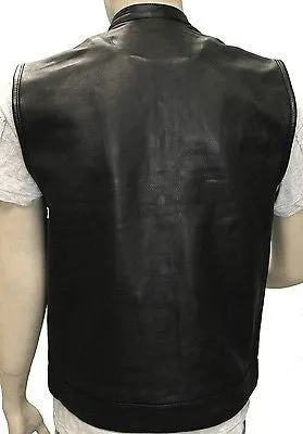 Men's Son of Anarchy Motorcycle Club Leather Vest With 2 Gun pockets inside