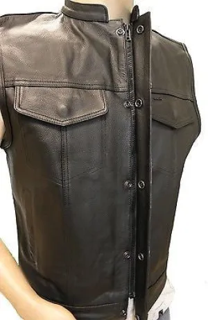 Men's Son of Anarchy Motorcycle Club Leather Vest With 2 Gun pockets inside