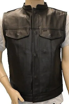 Men's Son of Anarchy Motorcycle Club Leather Vest With 2 Gun pockets inside