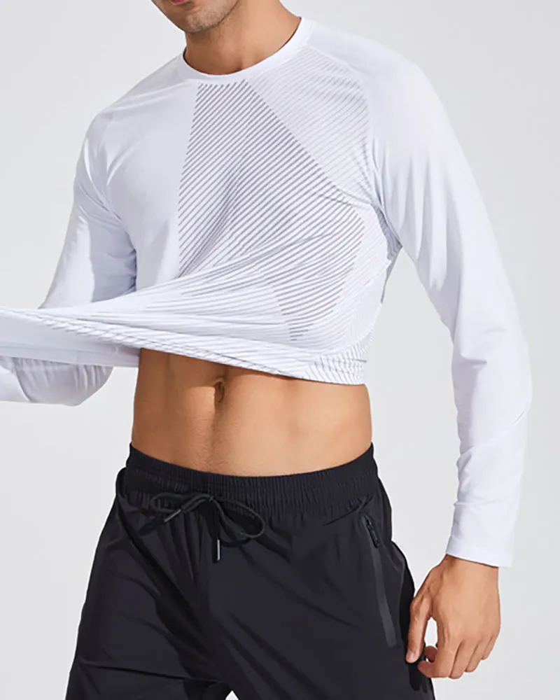 Men's Spring Autumn Outside Wear O Neck Long Sleeve Sports T-shirt Black White Gray Green M-3XL