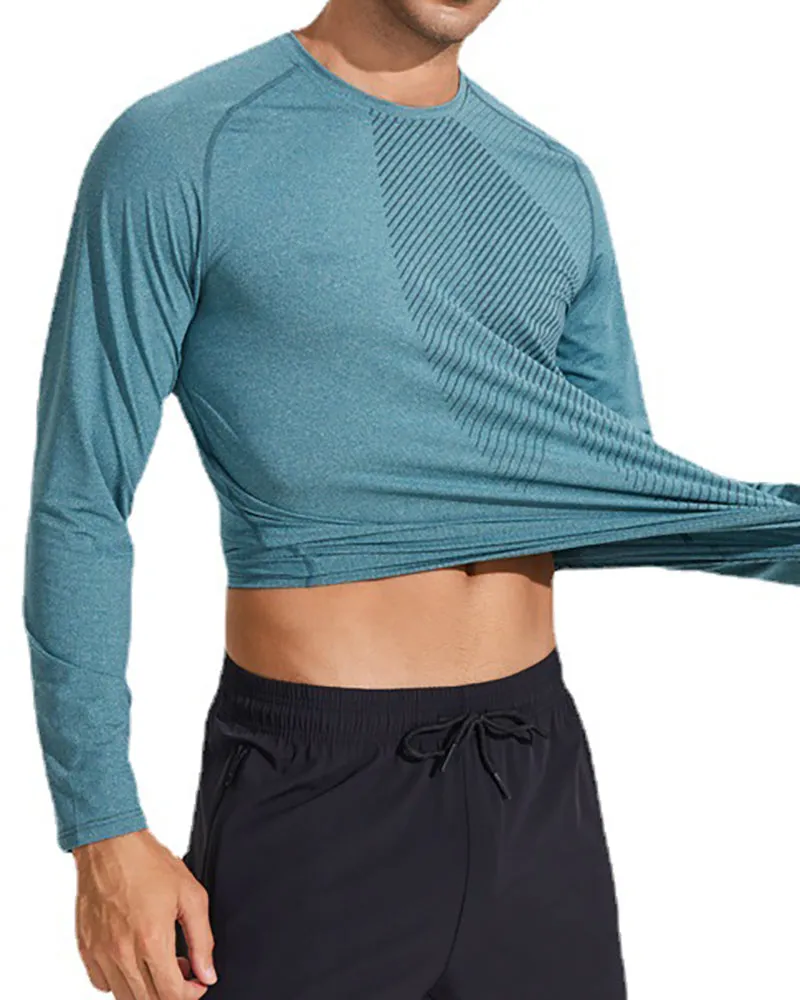Men's Spring Autumn Outside Wear O Neck Long Sleeve Sports T-shirt Black White Gray Green M-3XL