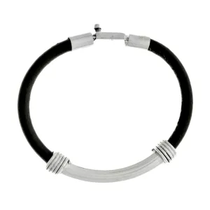 Men's Sterling Silver Black Leather Bracelet