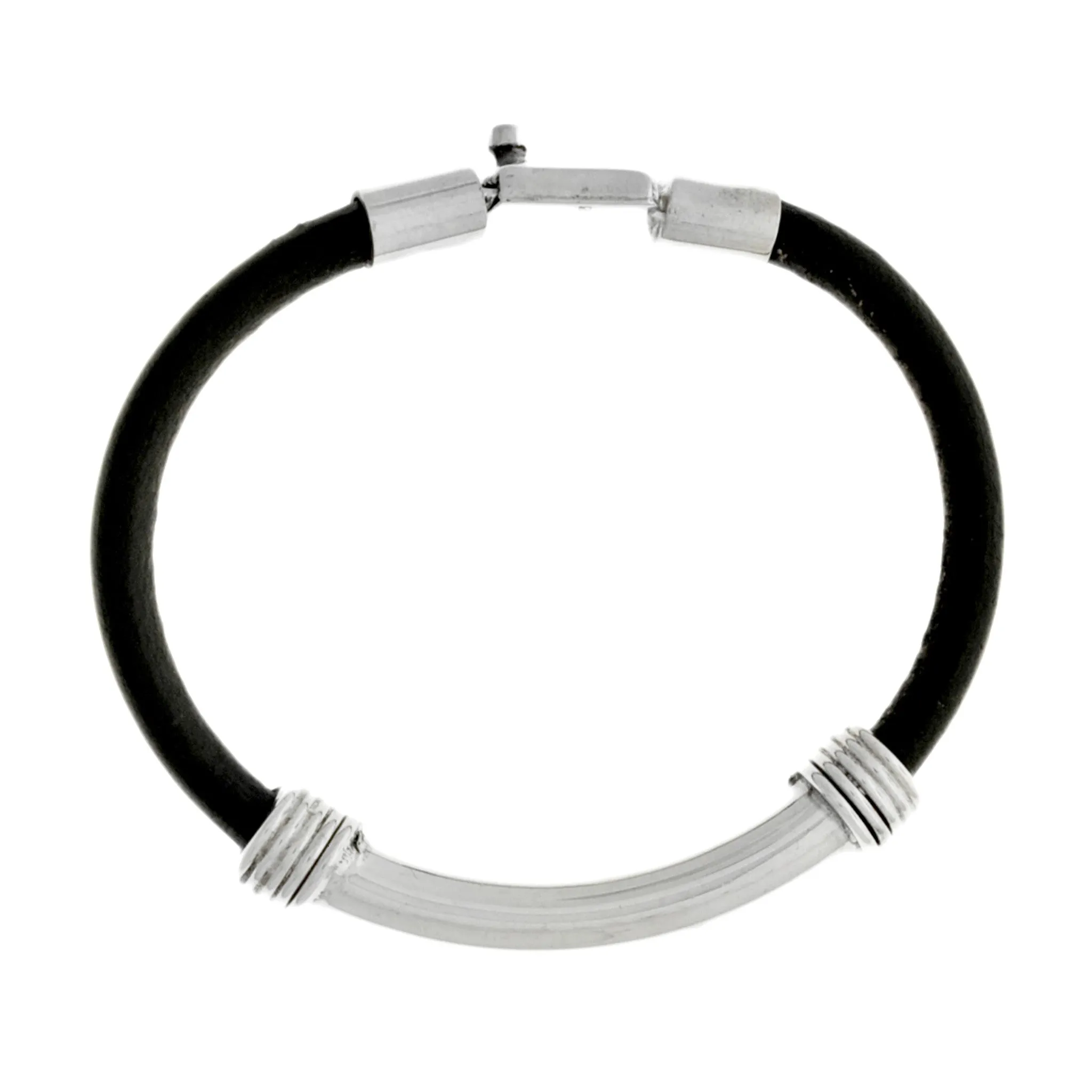 Men's Sterling Silver Black Leather Bracelet