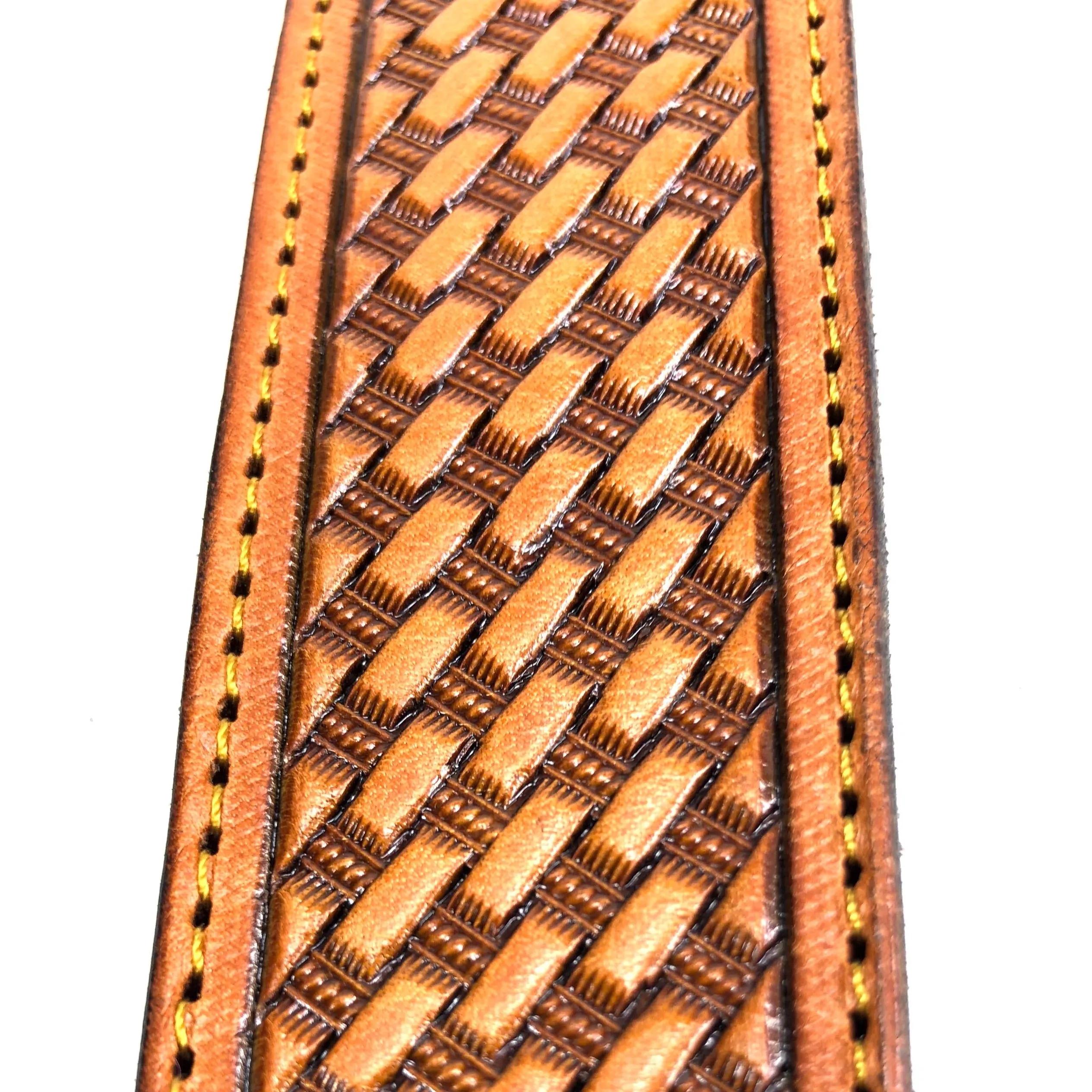 Men's Tan Leather Basket Weave Belt with Silver Tone Buckle 38A13