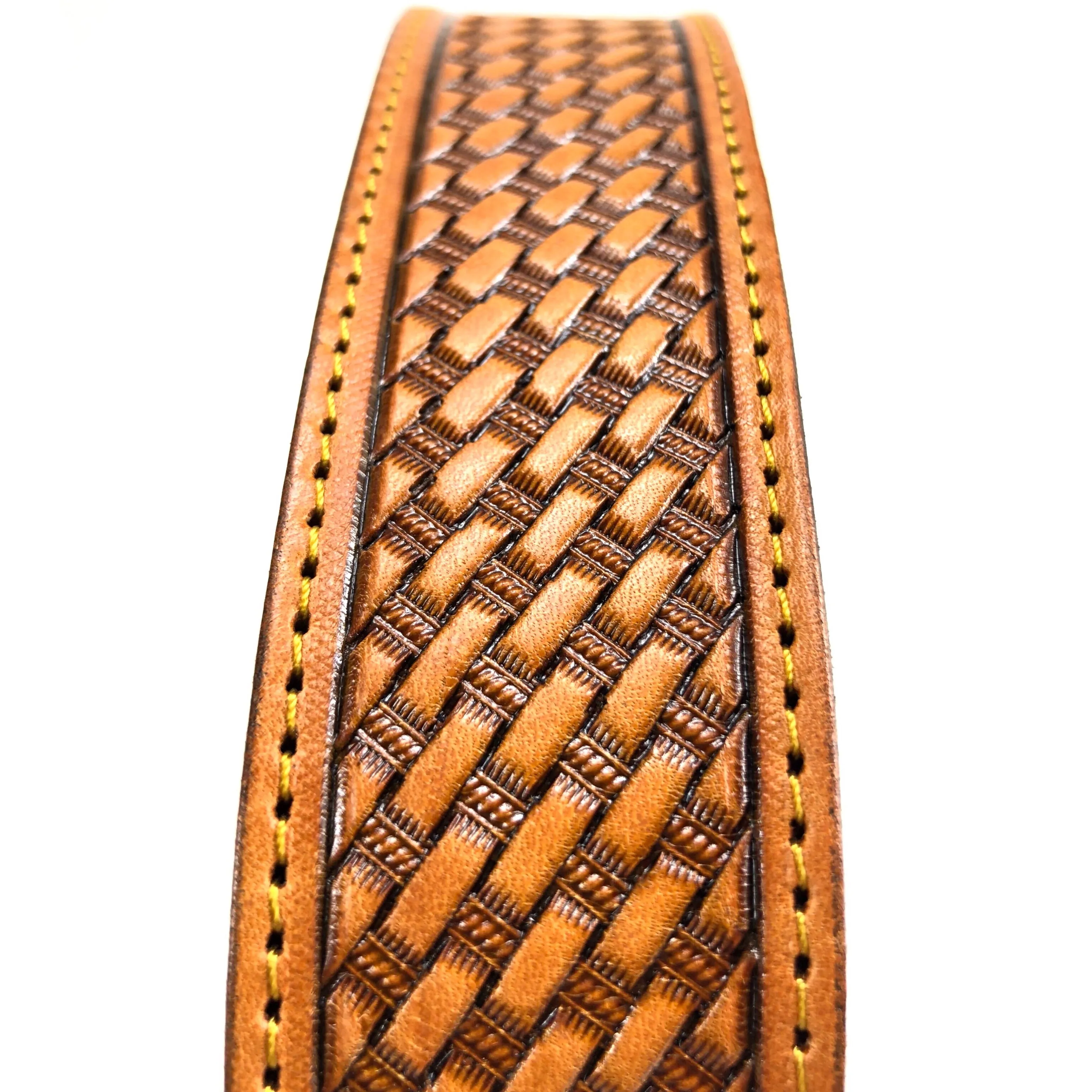 Men's Tan Leather Basket Weave Belt with Silver Tone Buckle 38A13