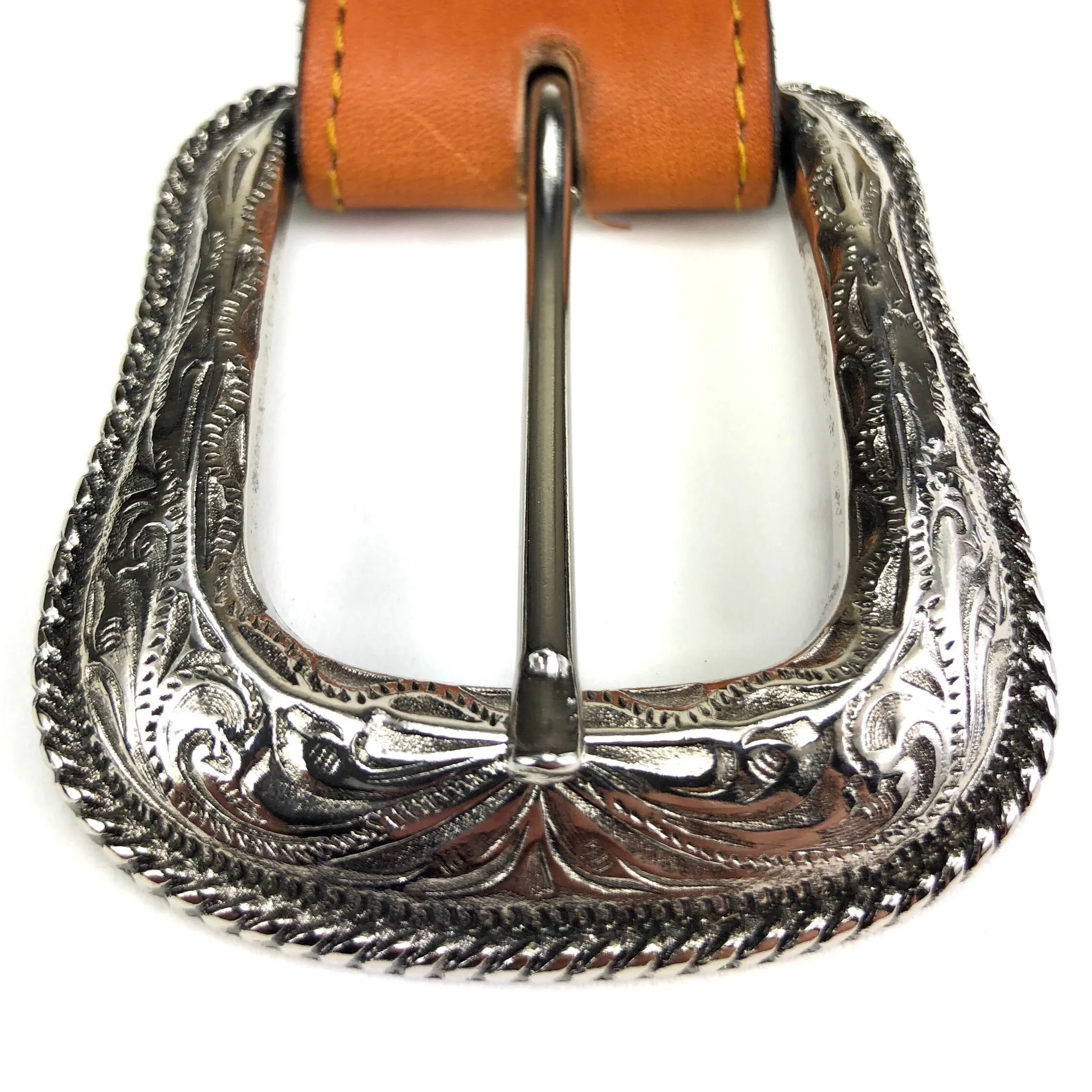 Men's Tan Leather Basket Weave Belt with Silver Tone Buckle 38A13