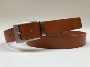Men's Tan Leather Belt with Silver Tone Buckle 42Z8