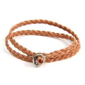 Mens Tan Leather Wrap Bracelet with Silver Button Closure