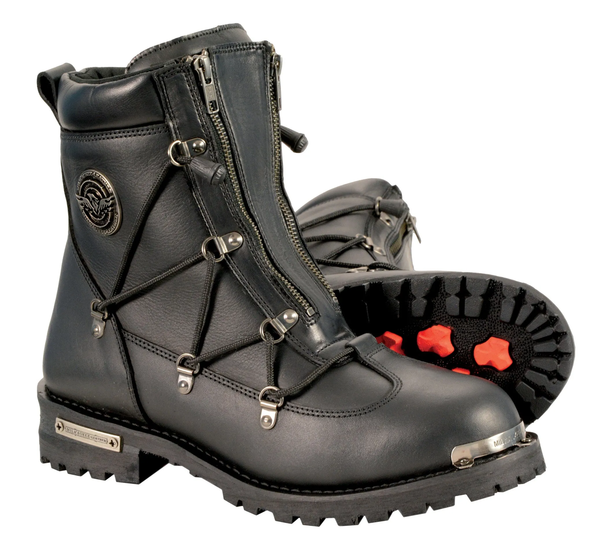 Men's Waterproof Genuine Twin Zipper front entry leather boot with round toe