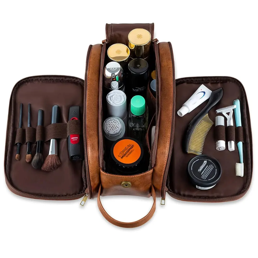 Men's Waterproof Leather Travel Organizer - Executive Toiletry Bag