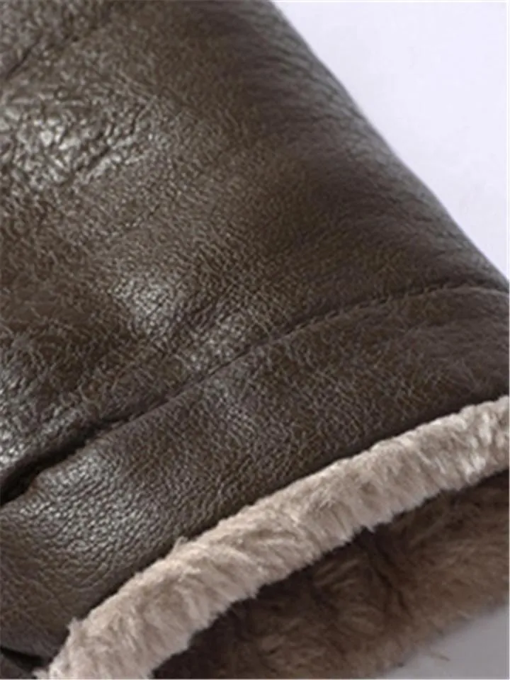 Men's Winter Warm Fur Lining PU Leather Jacket Coat