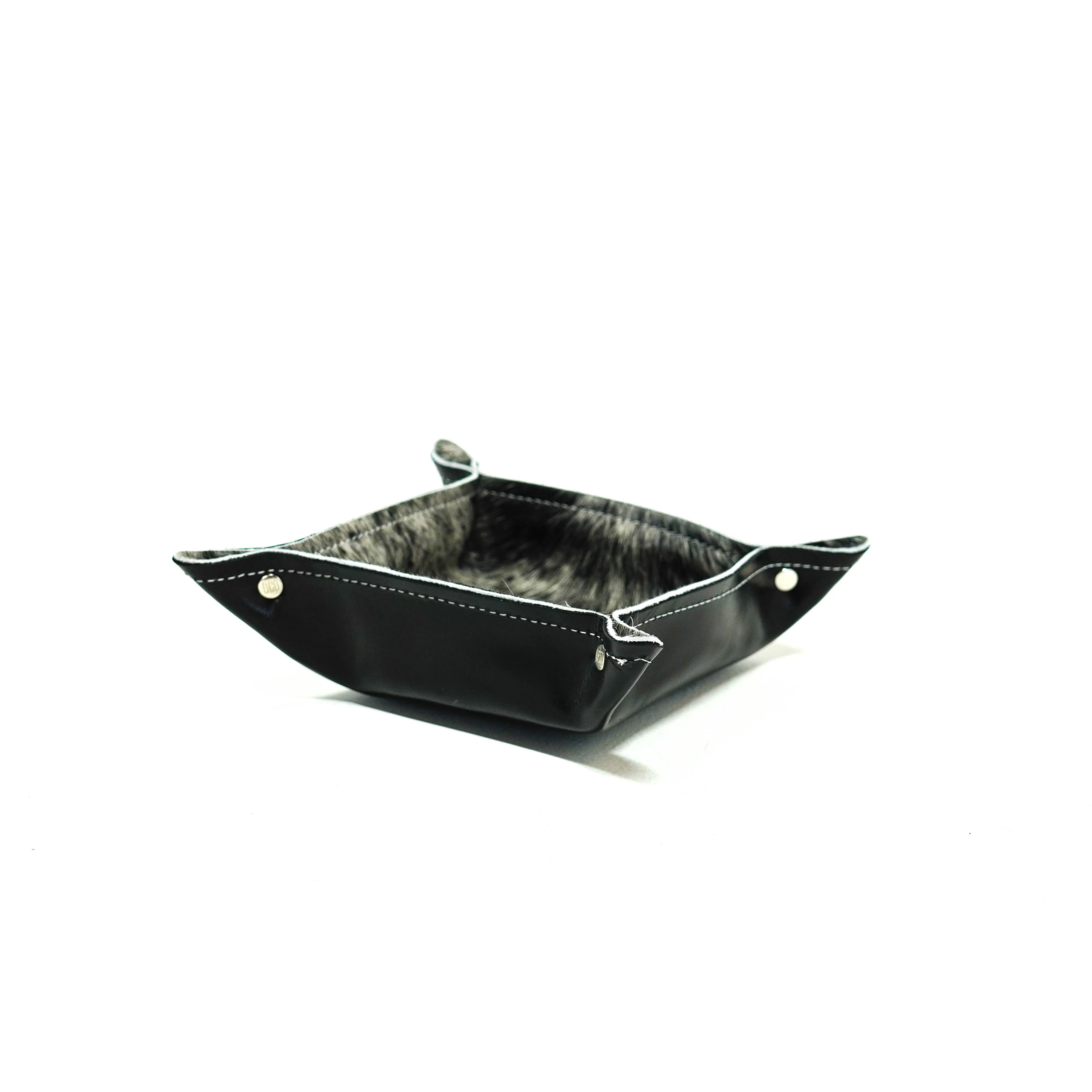 Mini Tray - Glossed Black Leather w/ Salt N' Pepper