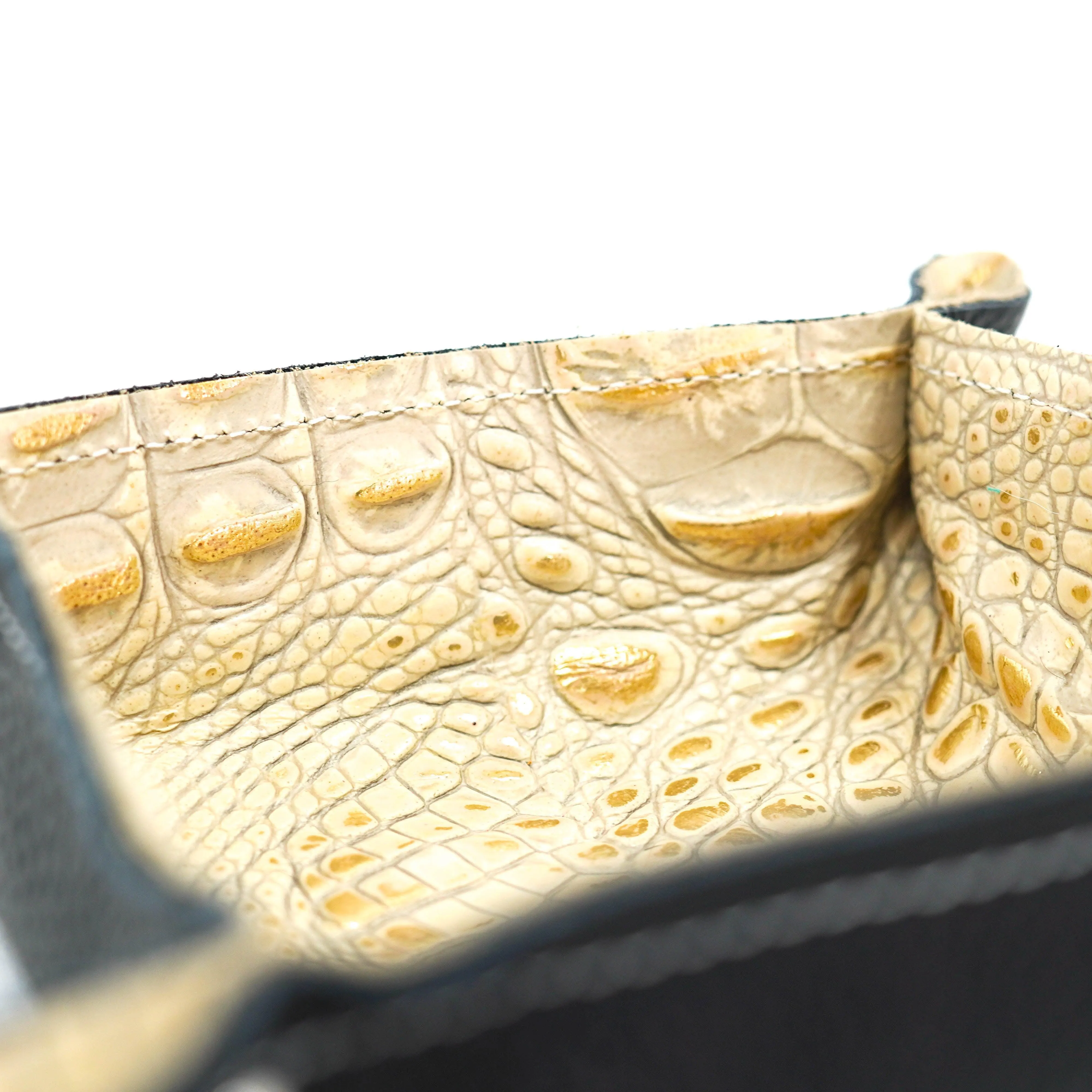 Mini Tray - Pebbled Black Leather w/ Ivory Croc