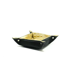 Mini Tray - Pebbled Black Leather w/ Ivory Croc