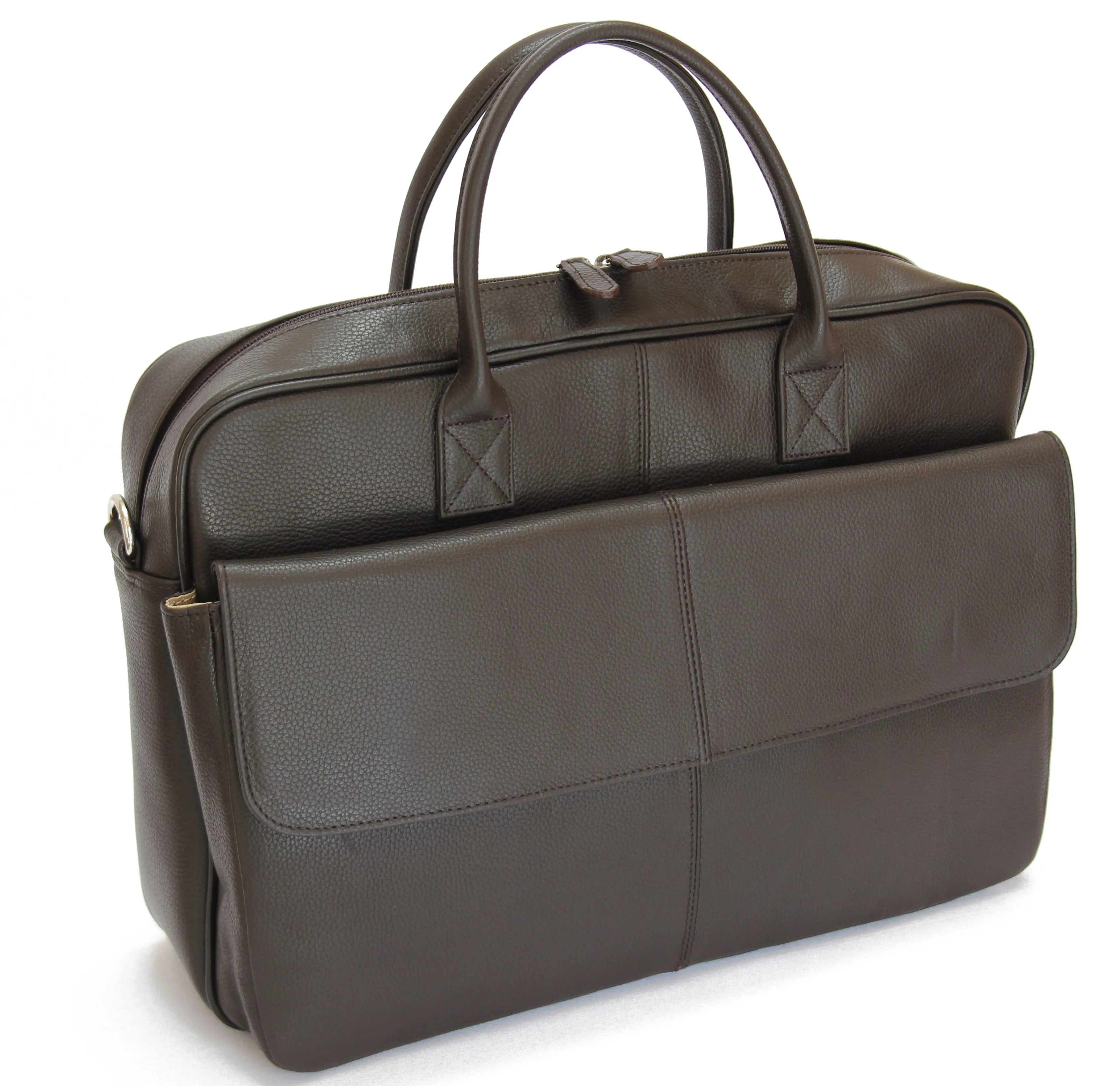 MJ Room BRUNO Leather Brown Messenger Briefcase