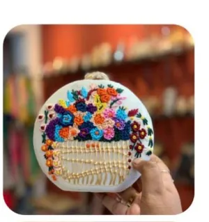 Multicolur Fancy White Party Clutch