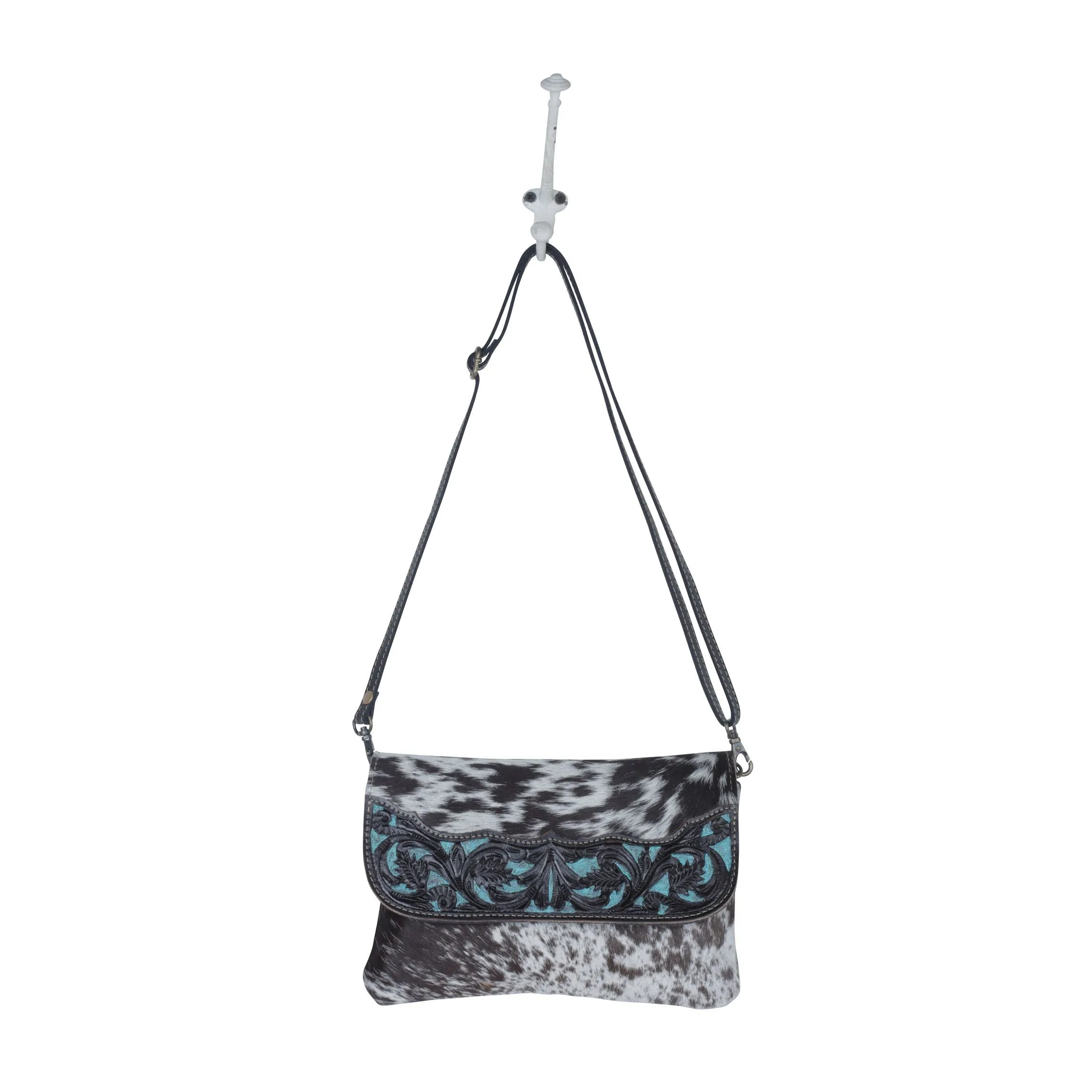 Myra Bag Blue Crescent Hand-Tooled Bag