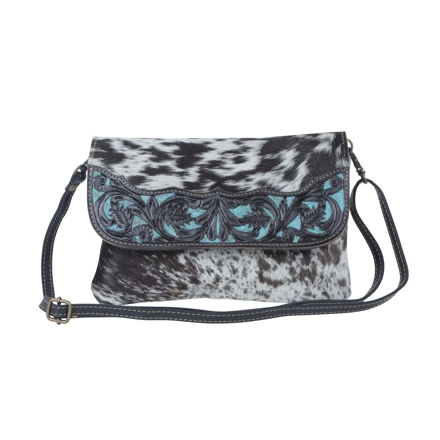 Myra Bag Blue Crescent Hand-Tooled Bag