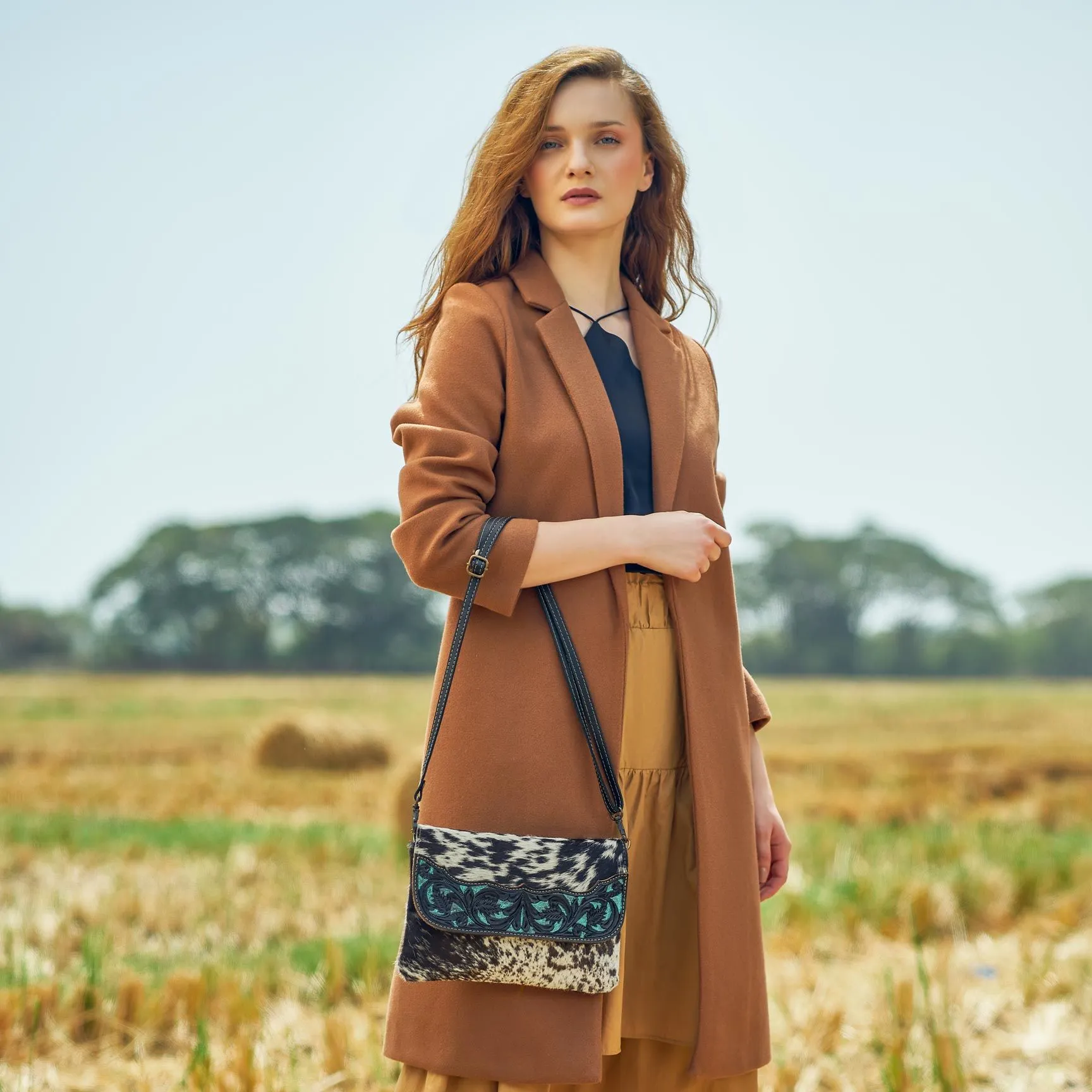 Myra Bag Blue Crescent Hand-Tooled Bag