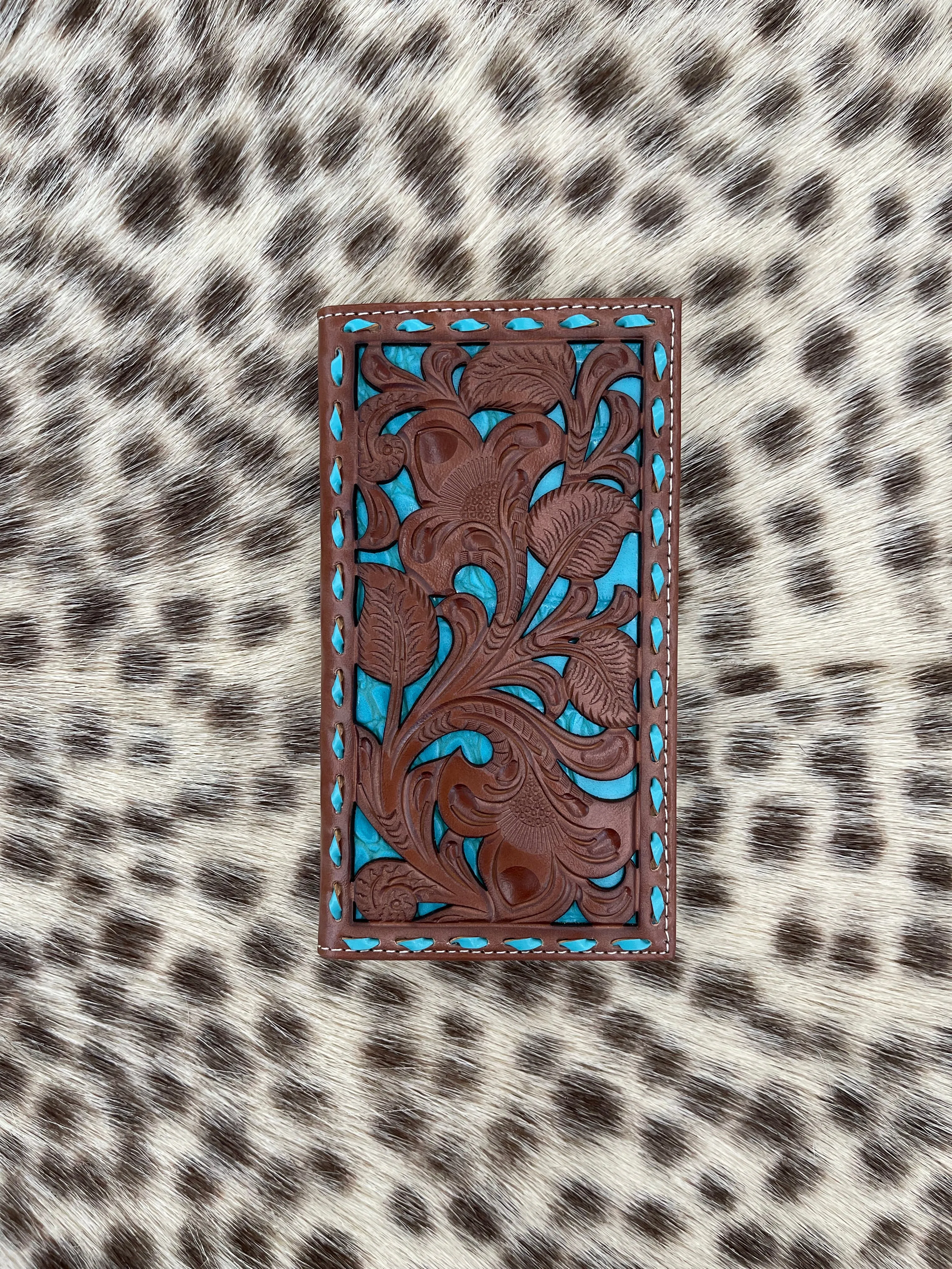 N5417933 Nocona Men's Western Wallet Rodeo Buck Lace Underlay Turquoise
