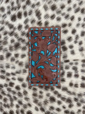 N5417933 Nocona Men's Western Wallet Rodeo Buck Lace Underlay Turquoise