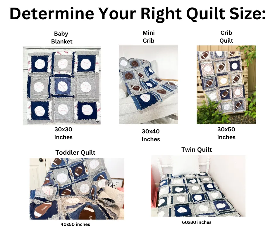 Navy & Gray Sports Baby Quilt – Football & Baseball Theme | Personalized Boy Nursery Bedding