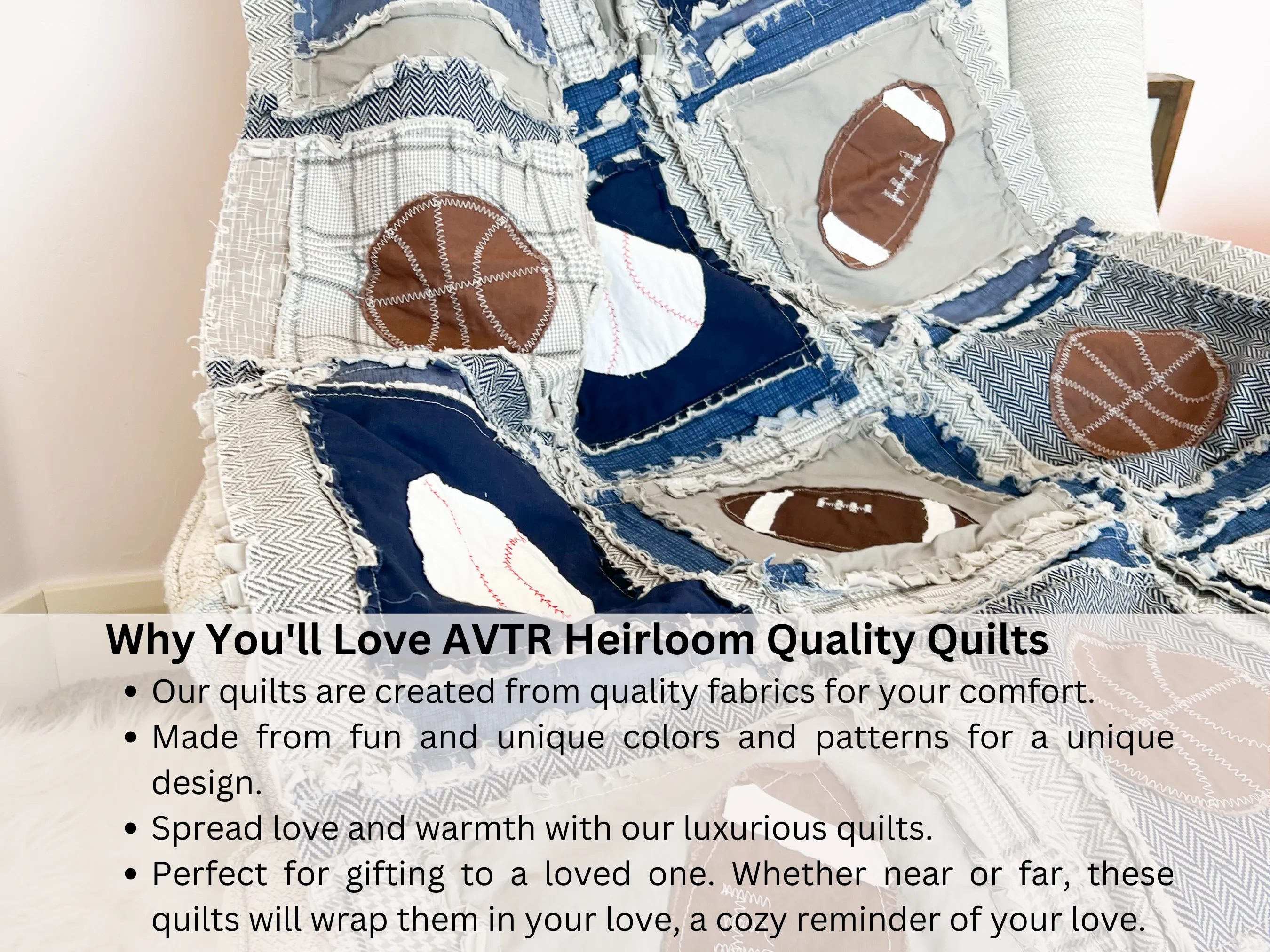 Navy & Gray Sports Baby Quilt – Football & Baseball Theme | Personalized Boy Nursery Bedding