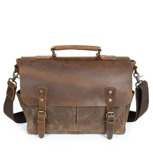 New men's shoulder wax canvas bag waterproof bag retro crazy horse leather briefcases package male