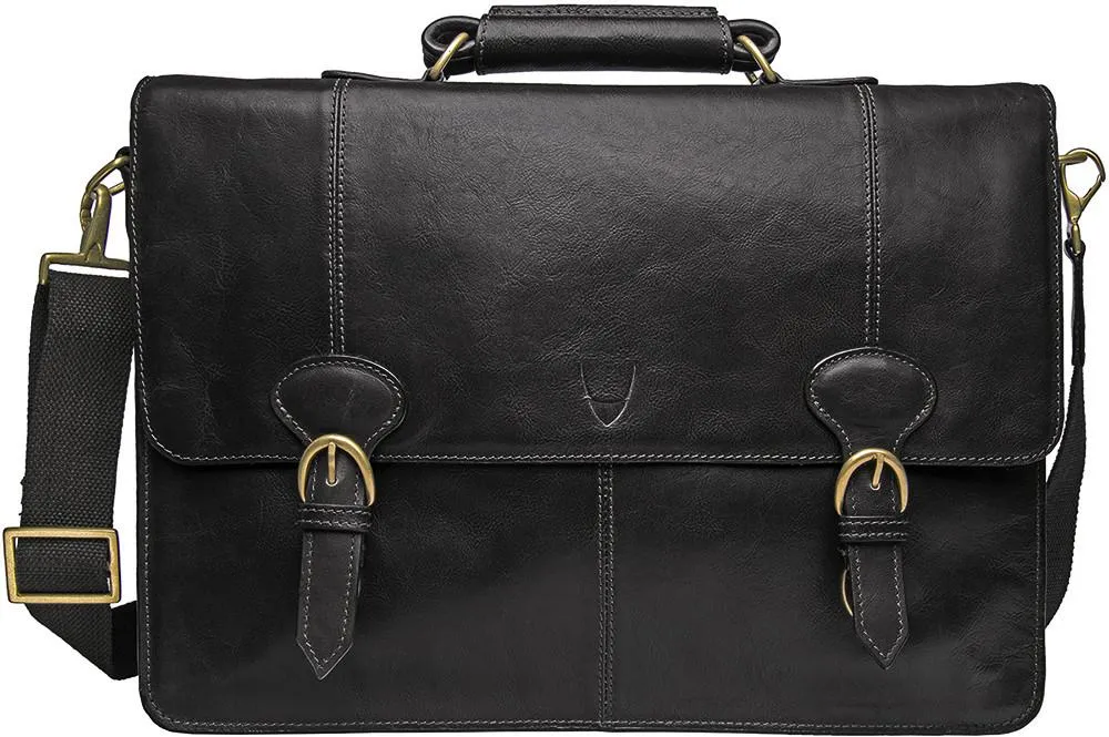 Parker Men's Leather Laptop Briefcase Black