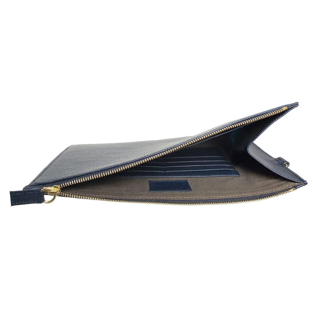 Pebbled Leather Folio Navy