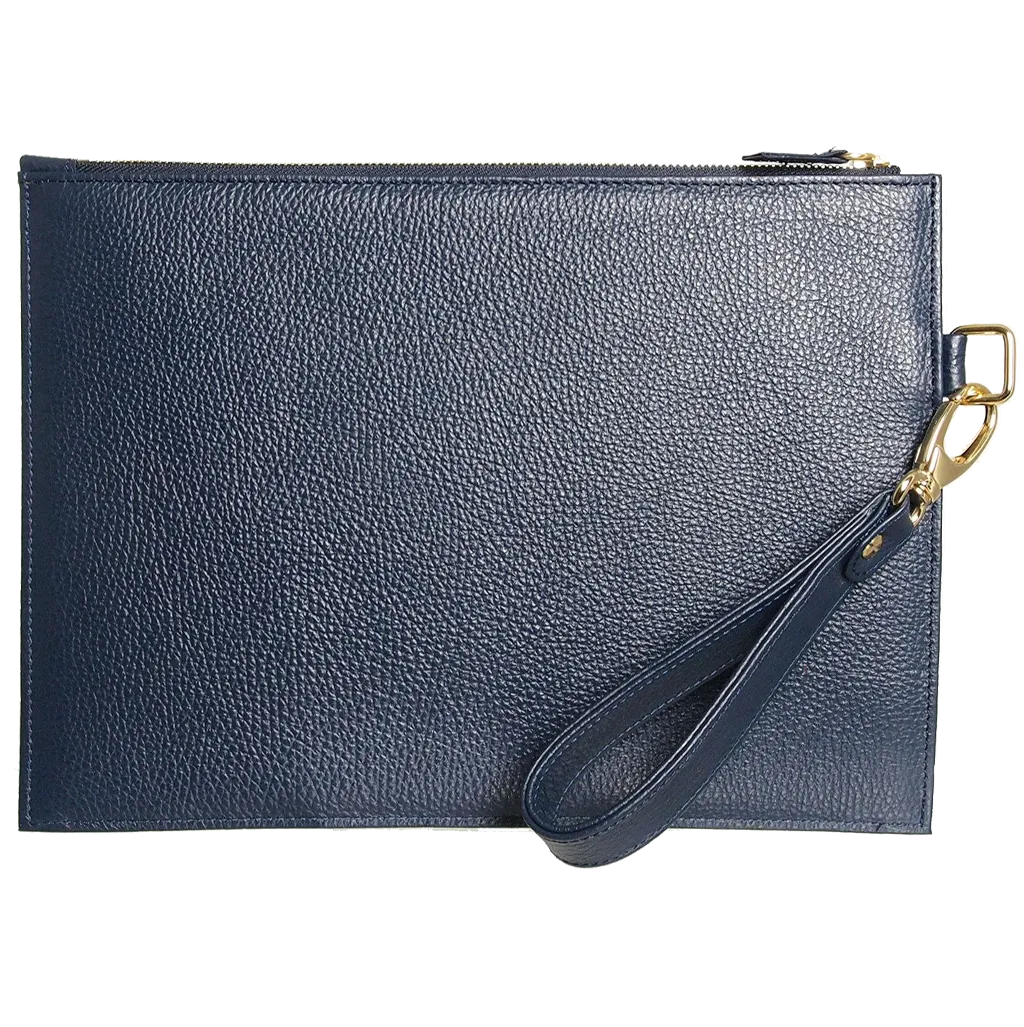 Pebbled Leather Folio Navy