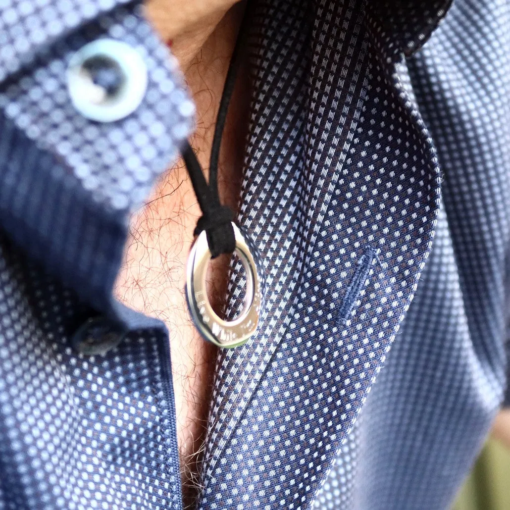 Personalized Mens Necklace - Custom Silver Round Pendant Engraved Words