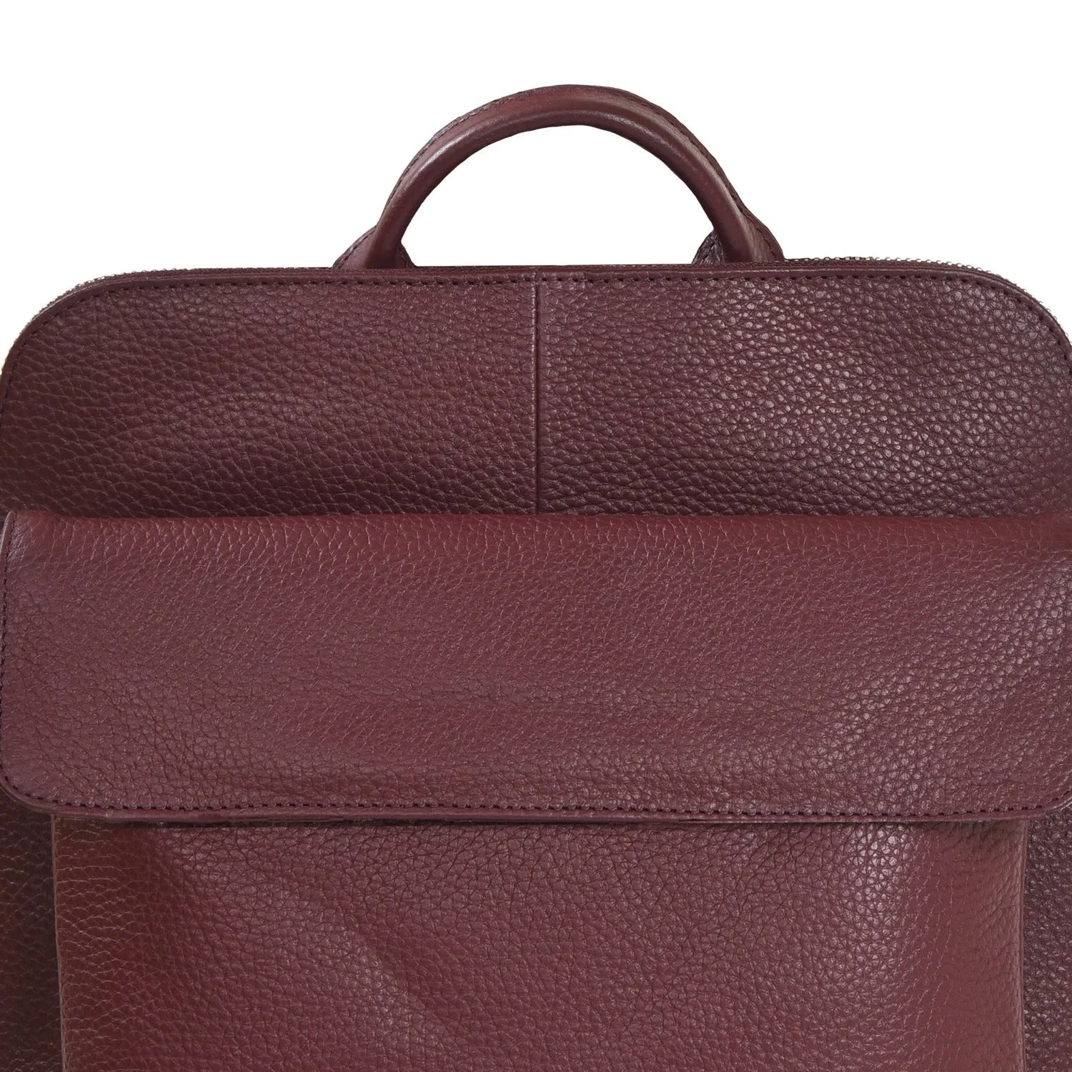 Plum Leather Flap Pocket Backpack