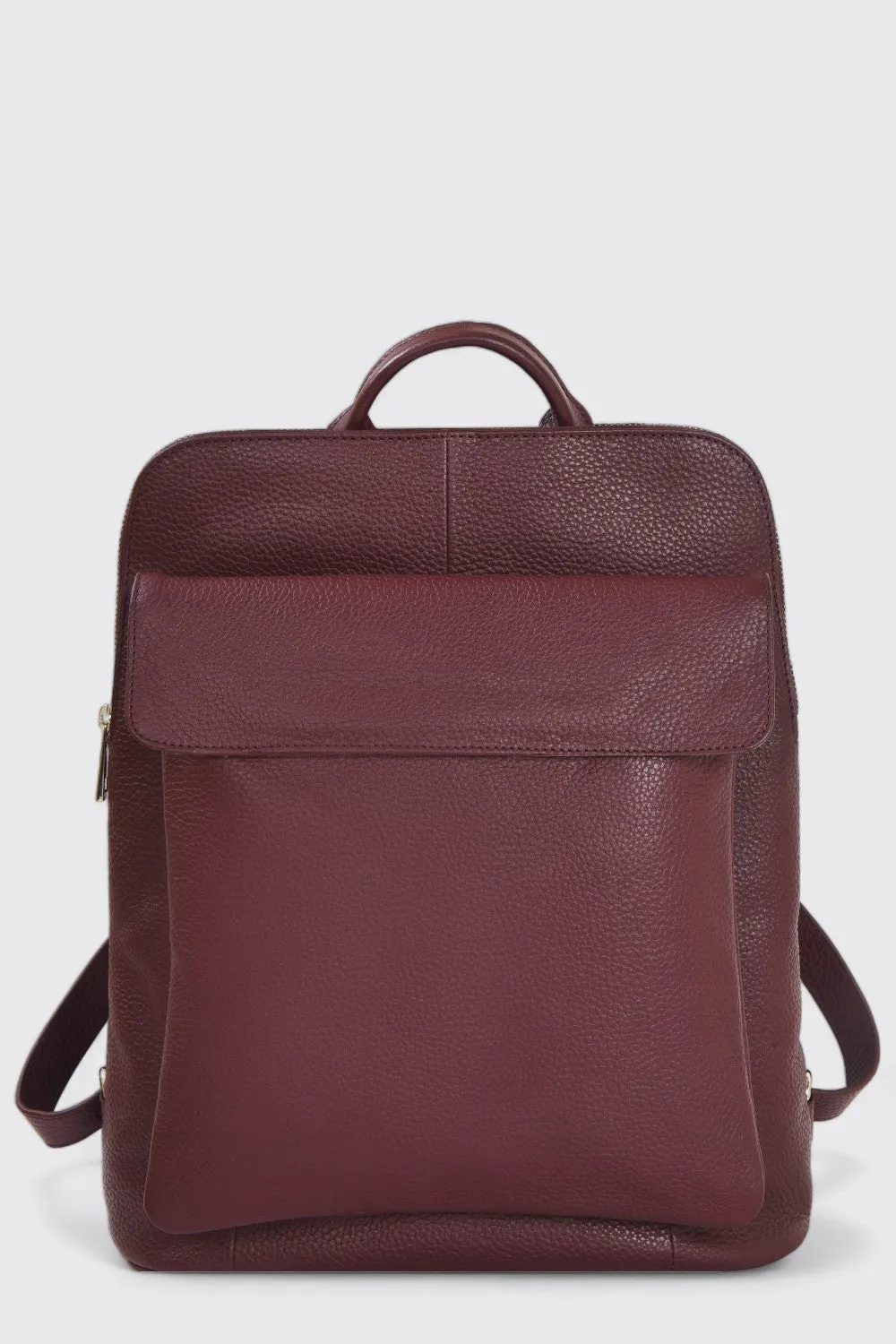 Plum Leather Flap Pocket Backpack