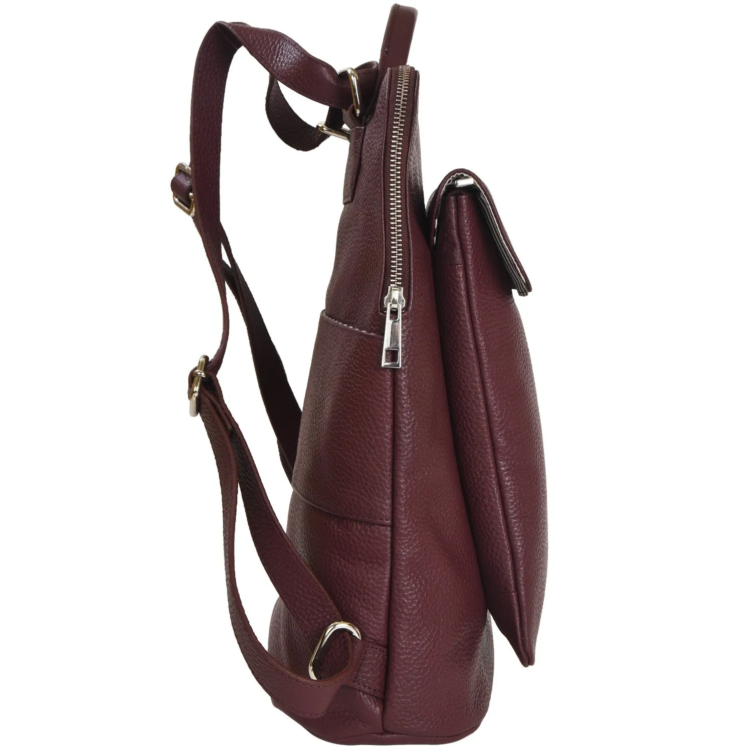 Plum Leather Flap Pocket Backpack