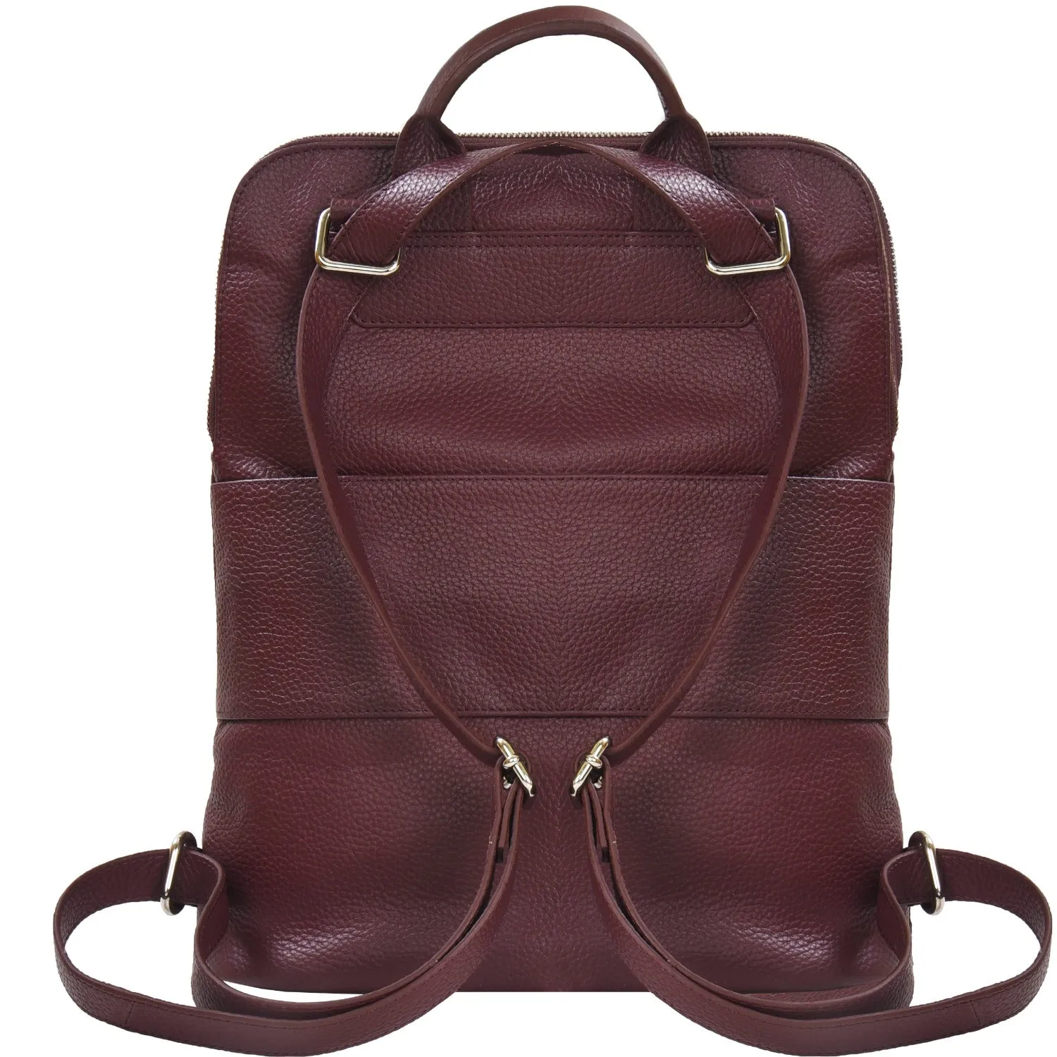 Plum Leather Flap Pocket Backpack