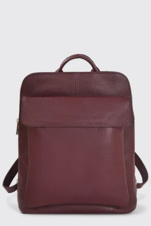 Plum Leather Flap Pocket Backpack