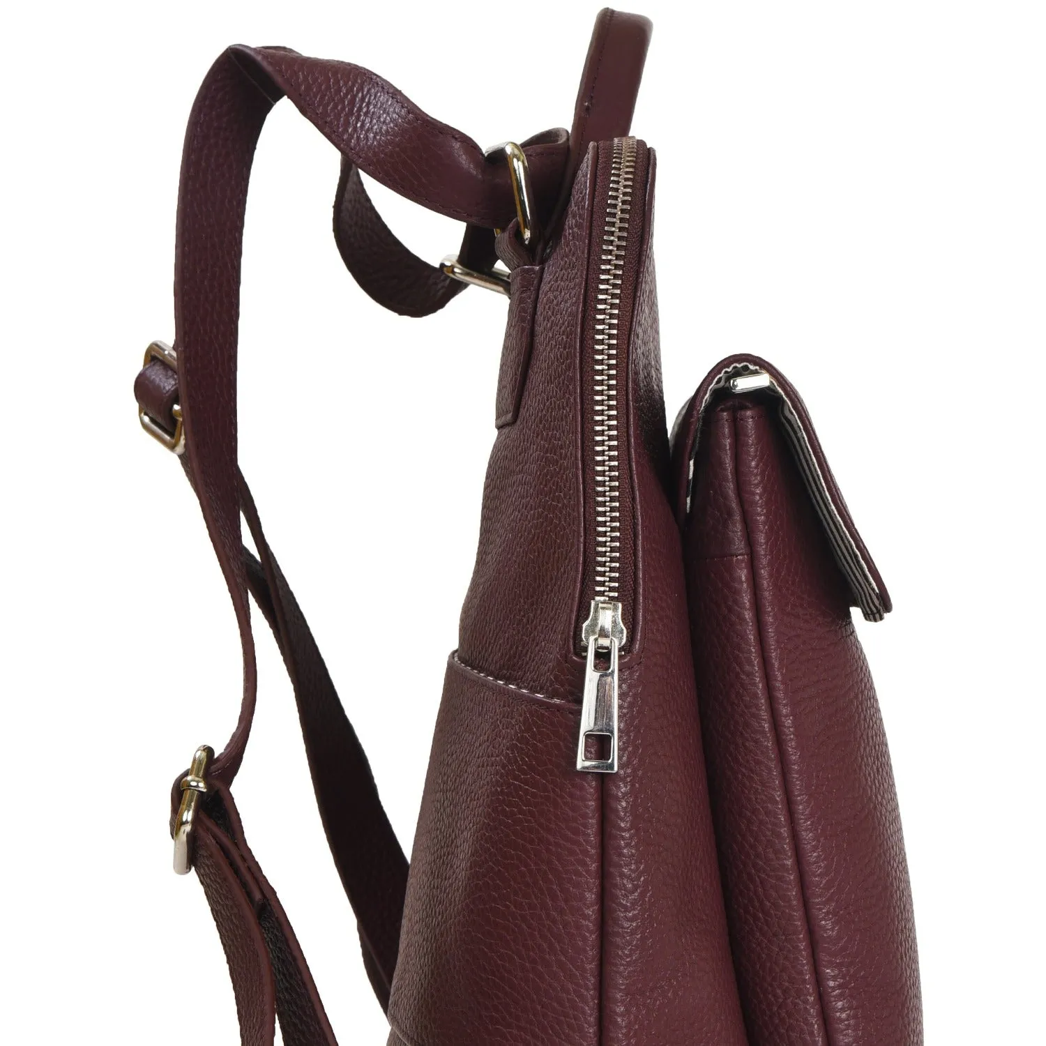 Plum Leather Flap Pocket Backpack