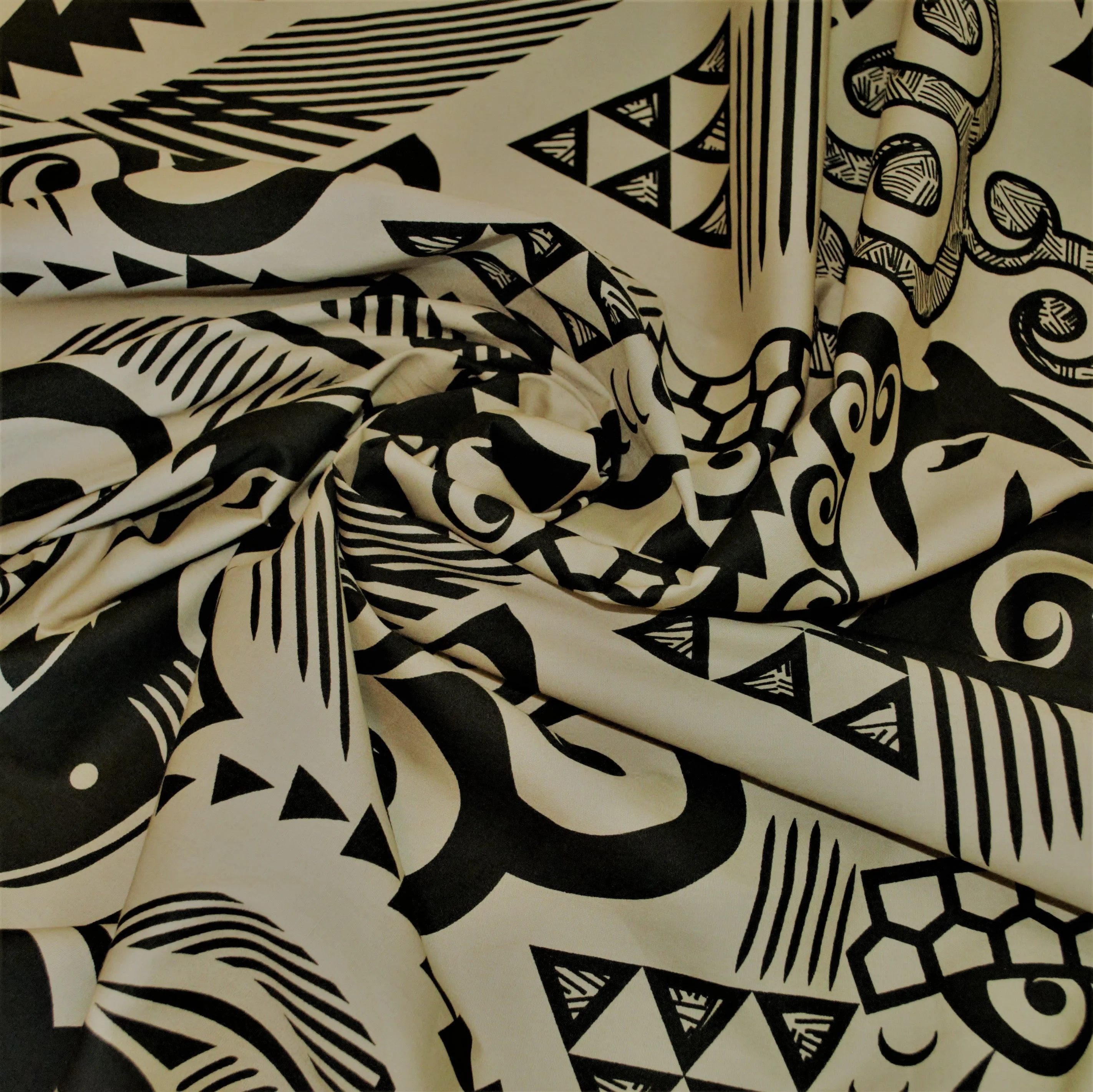 Polynesian Tapa Sharks Black on Tan