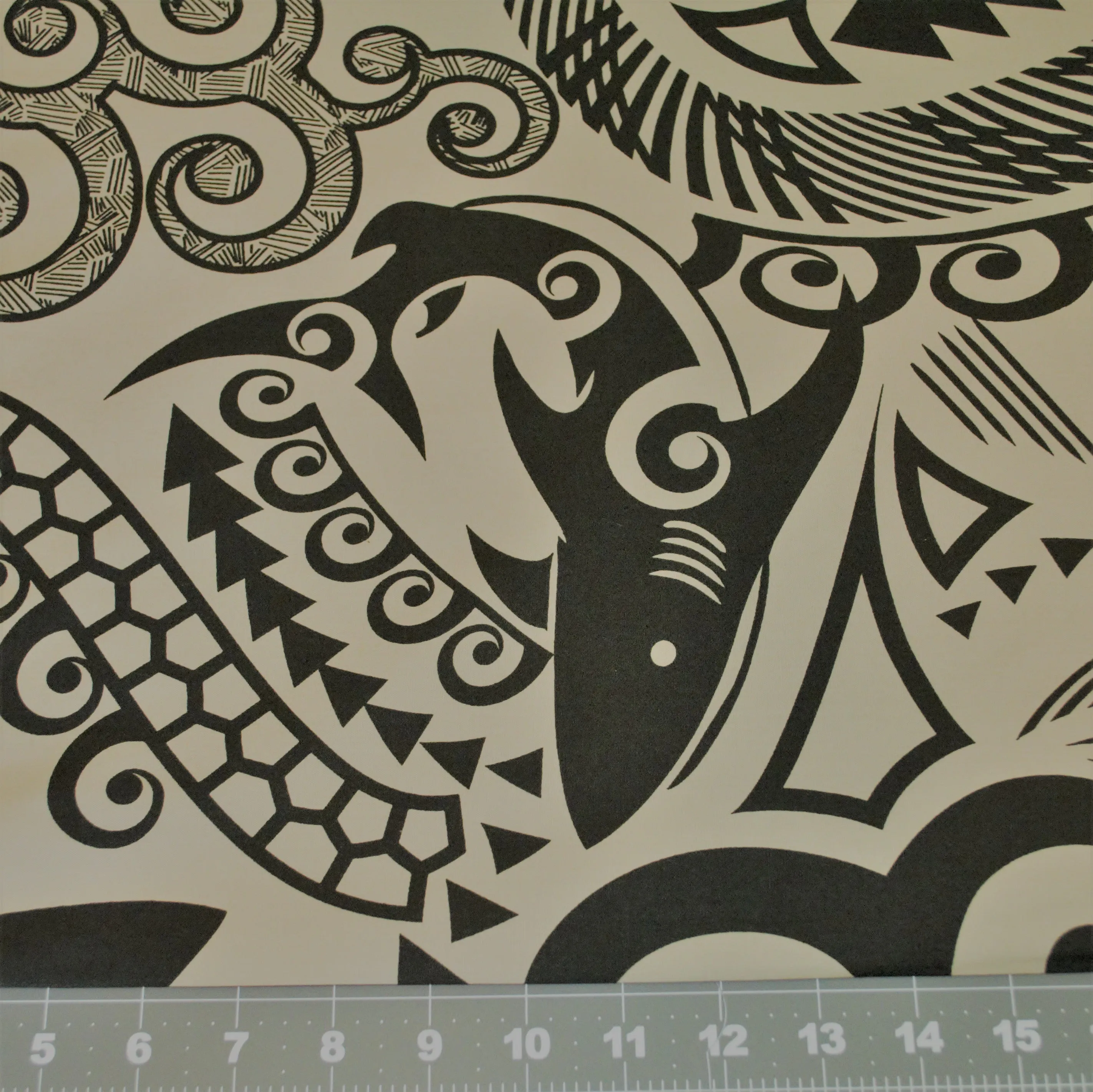 Polynesian Tapa Sharks Black on Tan